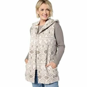 Koolaburra by UGG Cozy Sherpa Hooded Vest Dove Gray Geometric Print Size Large